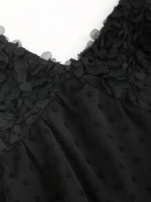 Sweetra Mesh 3d Flower Splice Swiss Dot Asymmetrical Hem Cami Top - Pink - View 3