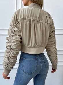 RueChic Women'S Cropped Pleated Pilot Jacket - Beige - View 1