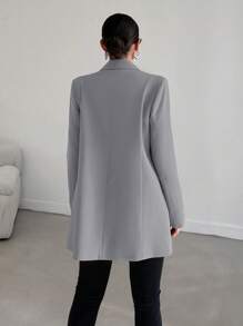 EURMUSE Exquisitely Tailored Double Breasted Structured Blazer - Light Grey - View 2