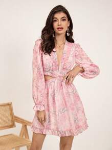 Aveloria Women's Floral Printed Hollow Out Dress