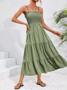 Breezaya 女士褶皱荷叶边下摆吊带连衣裙 女式长款套装
