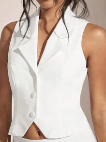 SHEIN BAE 女士无袖修身西装背心和简约裙子两件套 - 白色 - 查看 6