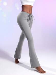 SHEIN Sports Women's Drawstring Waist Sports Flare Pants - Grey - View 1