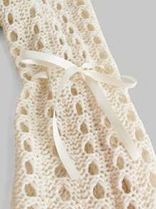 ROMWE Kawaii Summer Crochet Solid Color Hollow Knit Cropped Sweater, School