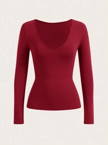 SHEIN BASICS Camiseta De Manga Larga Para Mujer Con Corte Ajustado