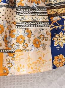 Baby Girls'  Scarf Printed Vintage Pattern Lace Strap Dress For Summer - Multicolor - View 3