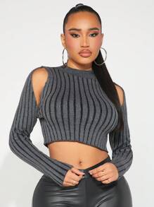 SHEIN SXY Của phụ nữ Dệt kim gân sọc Lạnh vai Quần skinny Áo len - Nhiều màu - Xem 6