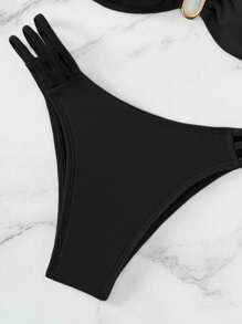 Swim Chiccia Bộ Bikini Màu Trơn Đi Biển Mùa Hè Với Trang Trí Khóa Kim Loại Hình Chữ U Và Rỗng Chi Tiết Lễ Hội - màu đen - Xem 6