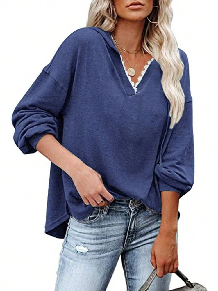 Ladies' Drop Shoulder Long Sleeve Hooded T-Shirt