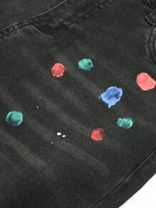 Hombres Jeans ajustados desgarro salpicaduras de tinta - Negro - Ver 8