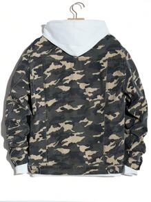 Manfinity EMRG Men's Camouflage Denim Jacket With Cargo Details - Army Green - View 2