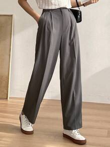 DAZY Solid Color Loose Wide Leg Women's Suit Pants - Dark Grey - View 1