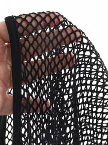 DAZY Mesh Sweater Women's Top Going Out Tops Sheer,Beach Outfits Long Sleeve Women Tops - Black - View 4