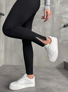 EURMUSE Women's Button Fly Tight Fit Skinny Jeans - Black - View 3