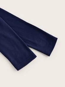 SHEIN EZwear 海军蓝色休闲百搭针织高领 T 恤，适合大码女款 - 藏蓝色 - 查看 3