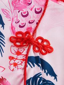 Flirla Plus Size Mandarin Collar Cheongsam Dress With Floral Print - Pink - View 4