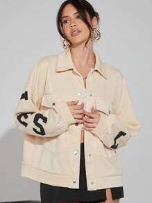 SHEIN Unity 女士后背字母卫衣 - 杏色 - 查看 2