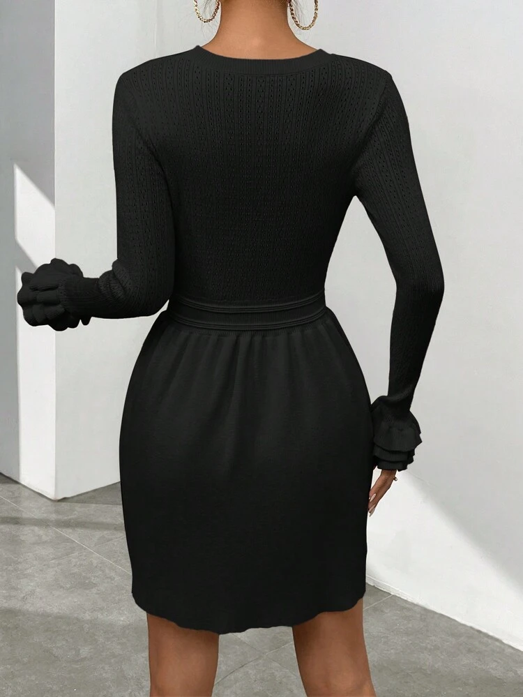 Women's Round Neck Long Sleeve Solid Color Sweater Dress