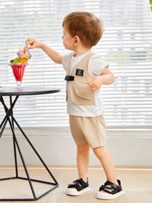 Baby Boy Cool 2 In 1 Top Woven Label Shorts & Casual Hat Set