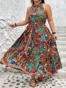 SHEIN CURVE+ 大码女式夏季全印花吊带连衣裙 - 彩色 - 查看 3