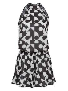 SHEIN 幾何圖案無袖背心上衣和裙子 - 黑與白 - 查看 1