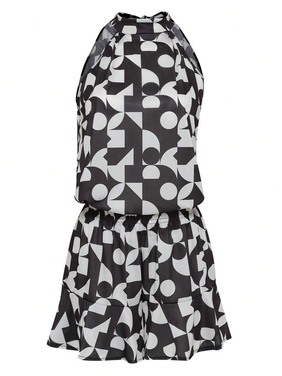 SHEIN 幾何圖案無袖背心上衣和裙子 - 黑與白 - 查看 1