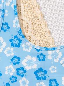 SHEIN Tween Girls' Casual Knit Vest Style One-Piece Swimsuit - Blue - View 4