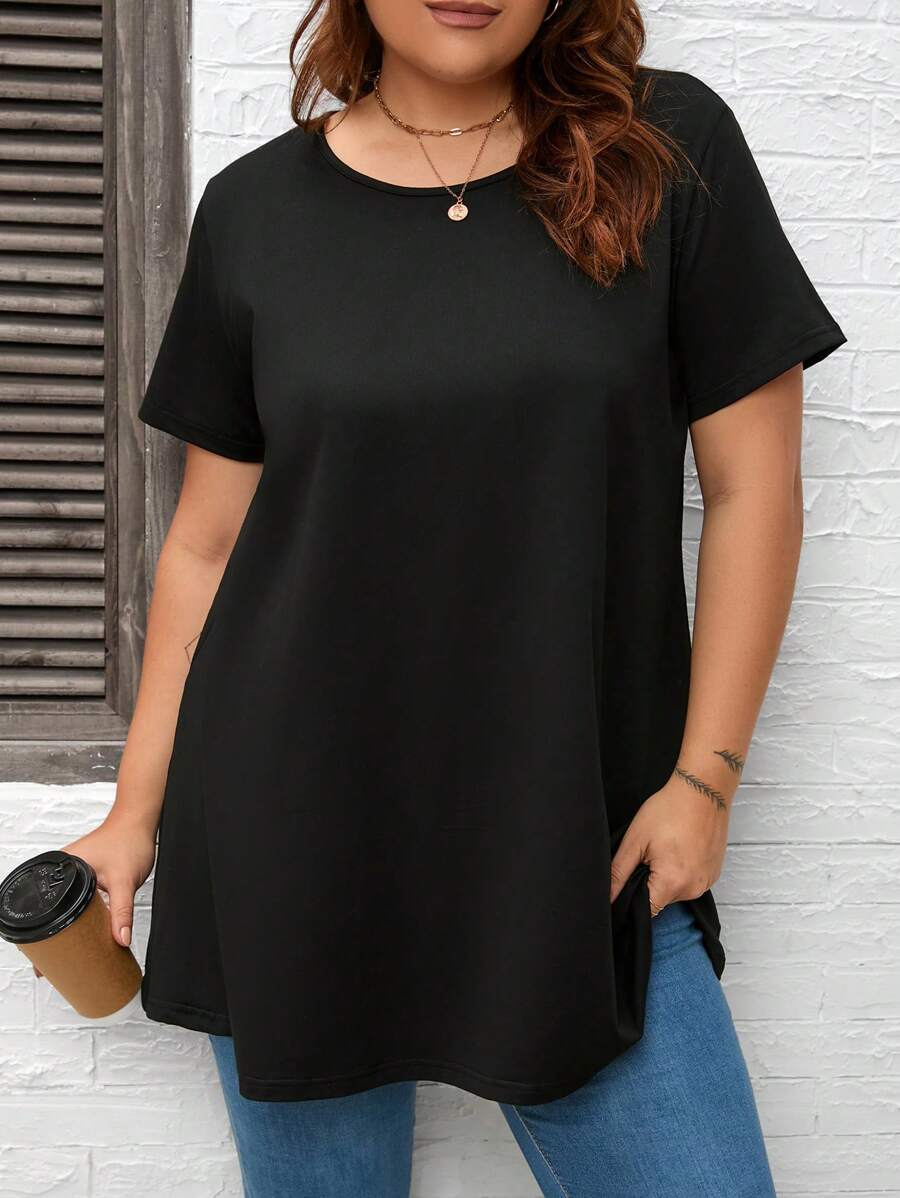 SHEIN CURVE+ Plus Size 4th Of July Casual Round Neck Short Sleeve Knit Flag Printed T-Shirt