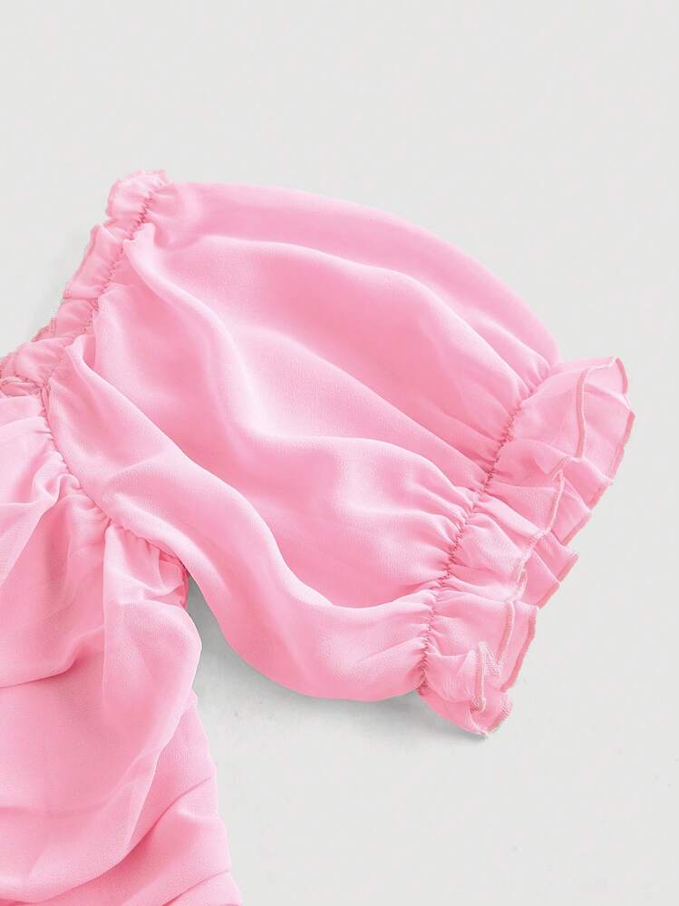 SHEIN MOD 大尺碼女款露肩百褶連身裙 - 粉色 - 查看 3