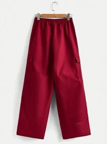 SHEIN EZwear Của phụ nữ In Khẩu hiệu Áo Và Quần Cargo Bộ - Đỏ - Xem 7