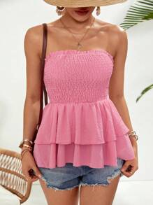 SHEIN Frenchy 女式收繃無肩帶上衣 - 西瓜粉 - 查看 5