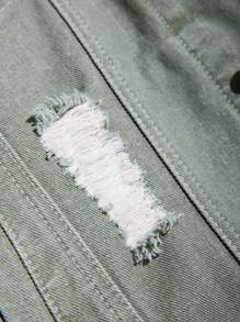 Manfinity Homme Men's Distressed Long Sleeve Denim Jacket - Green - View 4