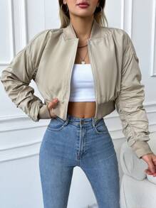 RueChic Women'S Cropped Pleated Pilot Jacket - Beige - View 4