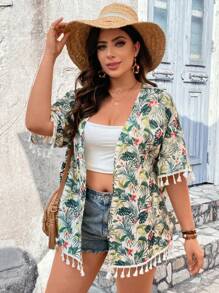 SHEIN Frenchy Kimono in họa tiết nhiệt đới Boho mùa hè cỡ lớn - Nhiều màu - Xem 2