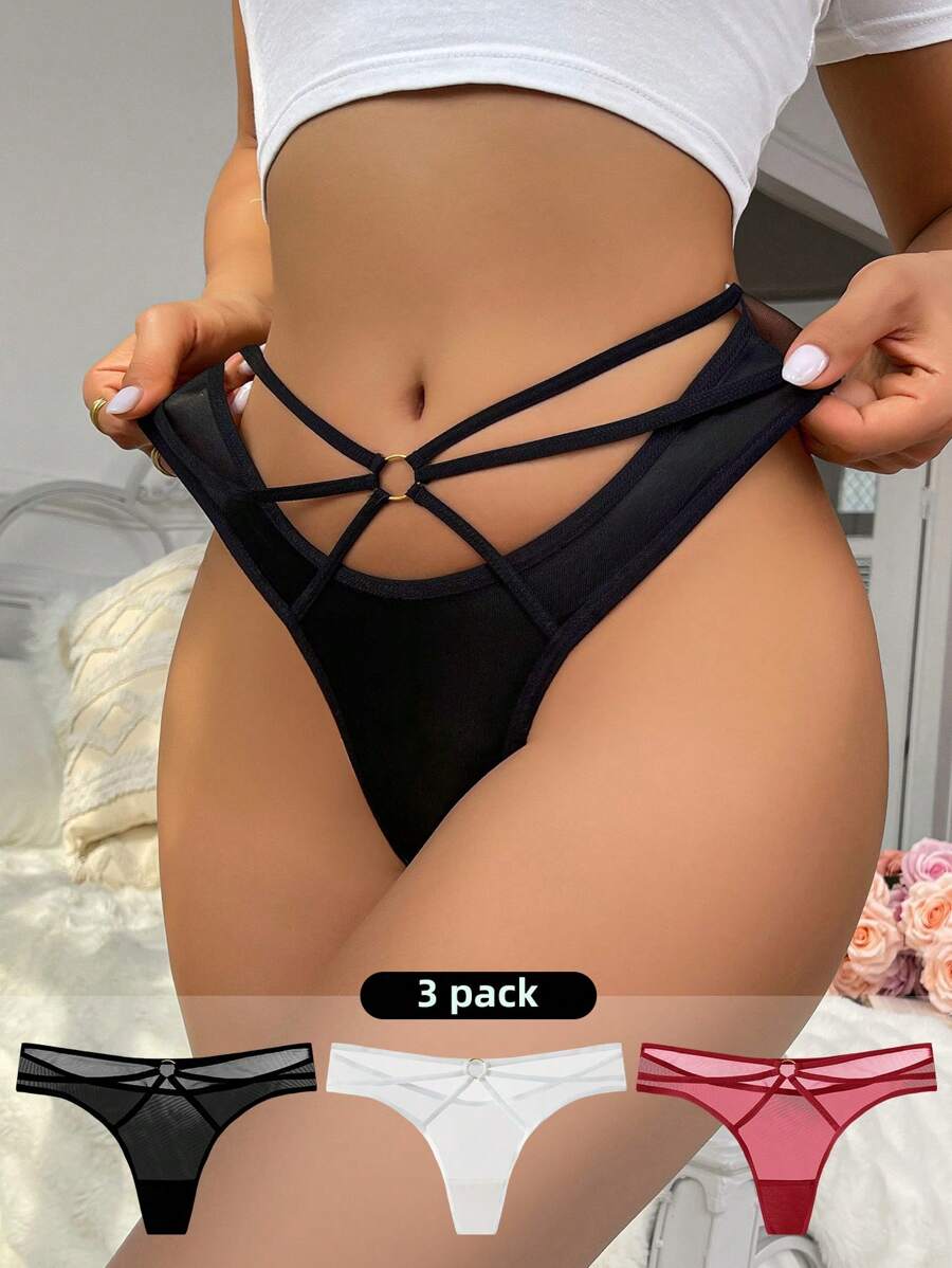 3 cái/bộ Lưới Dây đeo mỏng Quần lót Thong - Nhiều màu - Xem 1