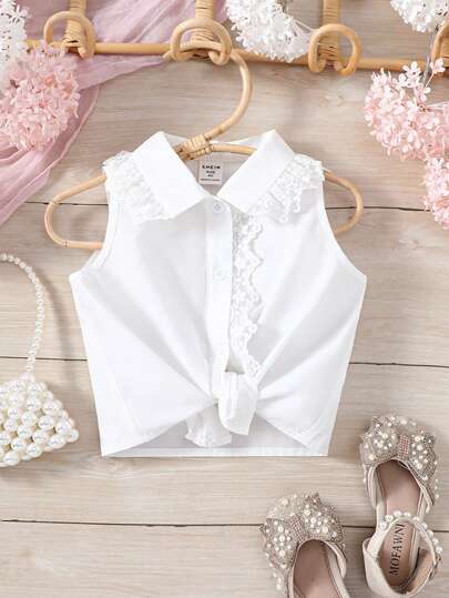SHEIN Young Girl Woven Solid Color Casual Sleeveless Shirt For Spring/Summer