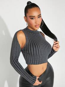 SHEIN SXY Của phụ nữ Dệt kim gân sọc Lạnh vai Quần skinny Áo len - Nhiều màu - Xem 1