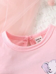 2 Miếng Em bé Cô gái Phim hoạt hình con voi In vết tròn Polka Ngắn Romper Cho mùa hè - Nhiều màu - Xem 3