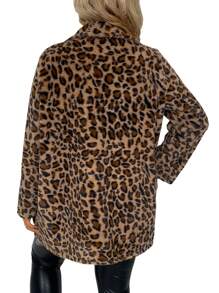 SHEIN LUNE 女大尺碼豹紋毛絨大衣 - 駝色 - 查看 2