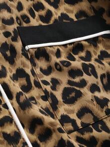 DAZY Color Block Leopard Print Edge Rolling Long-Sleeved Top And Pants Pajamas Set