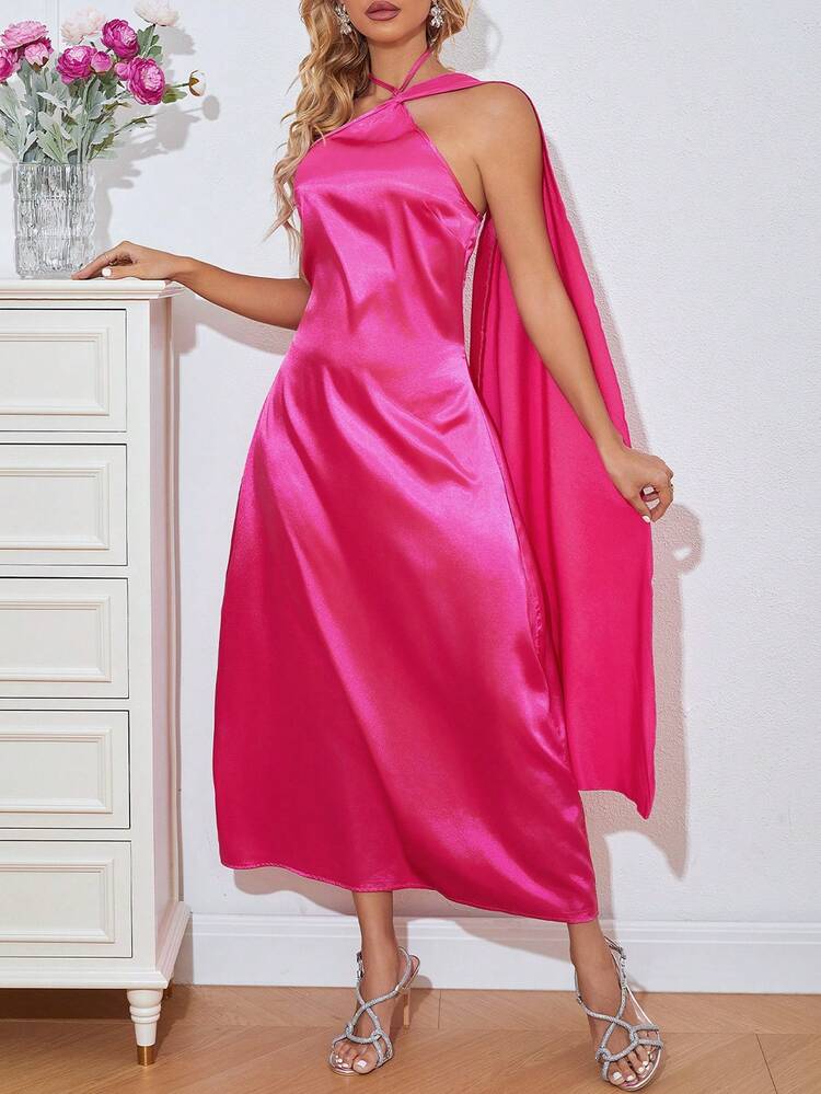 Solid Color Halter Neck Dress For Women