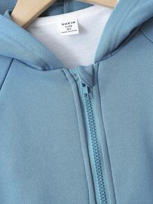 男童纯色贴布连帽衫和短裤套装 - 藍色 - 查看 6