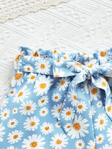 SHEIN 2入組少女針織背心和花卉印花短褲休閒套裝 - 淺藍色 - 查看 4