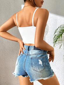 Chiquease 纯色蕾丝吊带背心，适合夏季度假、海滩、休闲日常穿着 - 白色 - 查看 2