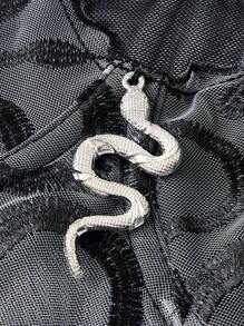 ROMWE Goth Sexy Snake Embroidery Transparent Hollow Out Lace & Mesh Women's Camisole Top With Straps For Summer Graphic Tees Women Tops - Black - View 3