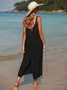 SHEIN Swim Crochet Trim Cover Up Dress,Summer Beach - Black - View 2
