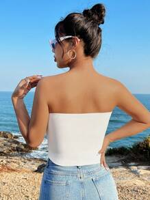 SHEIN EZwear Plain Color Cropped Bustier Casual Fitted Tank Top For Women, Summer - White - View 2