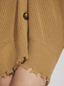 Denimoi Women's Off-Shoulder Distressed Hem Button Up Shirt - Khaki - View 5