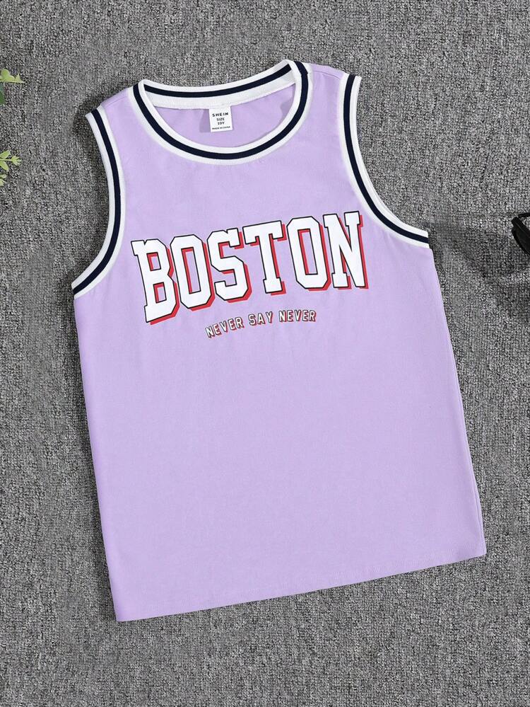 Tween Boy Loose Fit Casual Round Neck Letter Print Tank Top