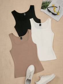 SHEIN PETITE 3入組實色背心 - 彩色 - 查看 5